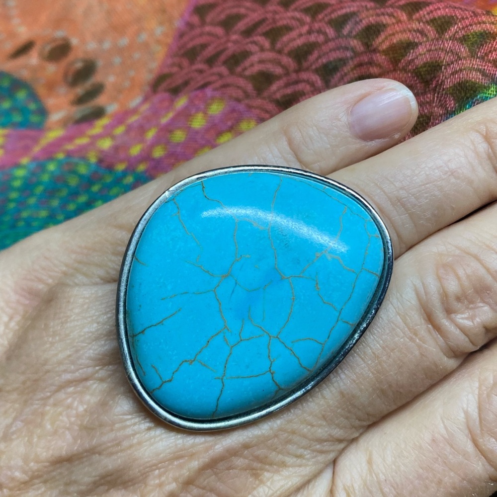 Bold Turquoise-Style Adjustable Statement Ring